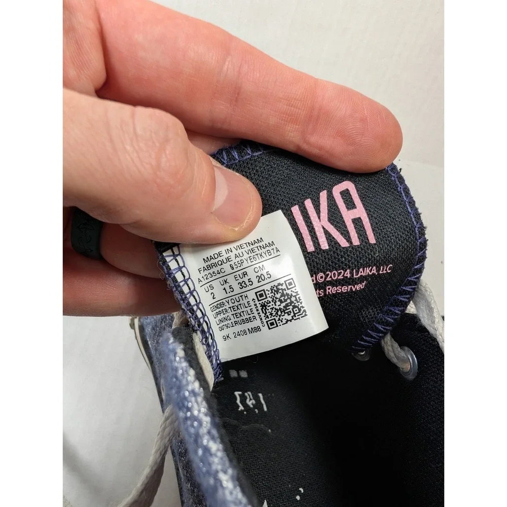 Converse x Laika Coraline Shoes Girls Size 2 Silver Stars Fresh Blueberry Blackb